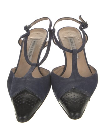 Manolo Blahnik Scalloped Accent T-Strap Pumps