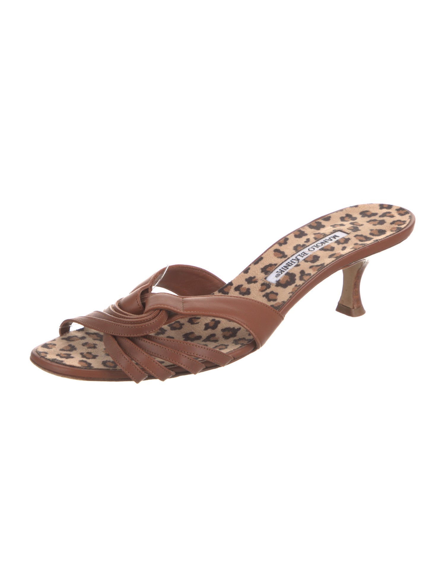 Manolo Blahnik Leather Animal Print Slides