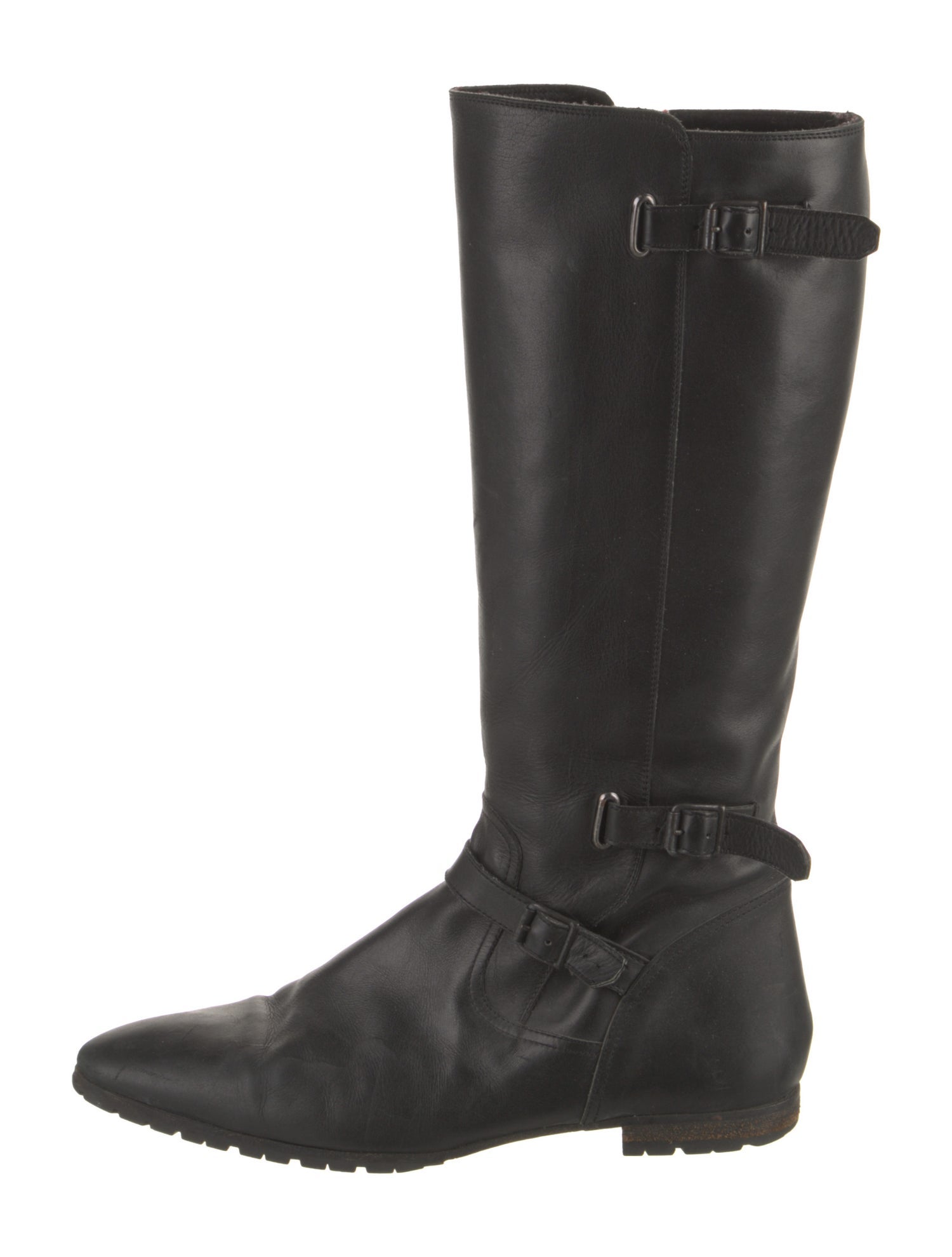 Manolo Blahnik Leather Faux Fur Trim Riding Boots