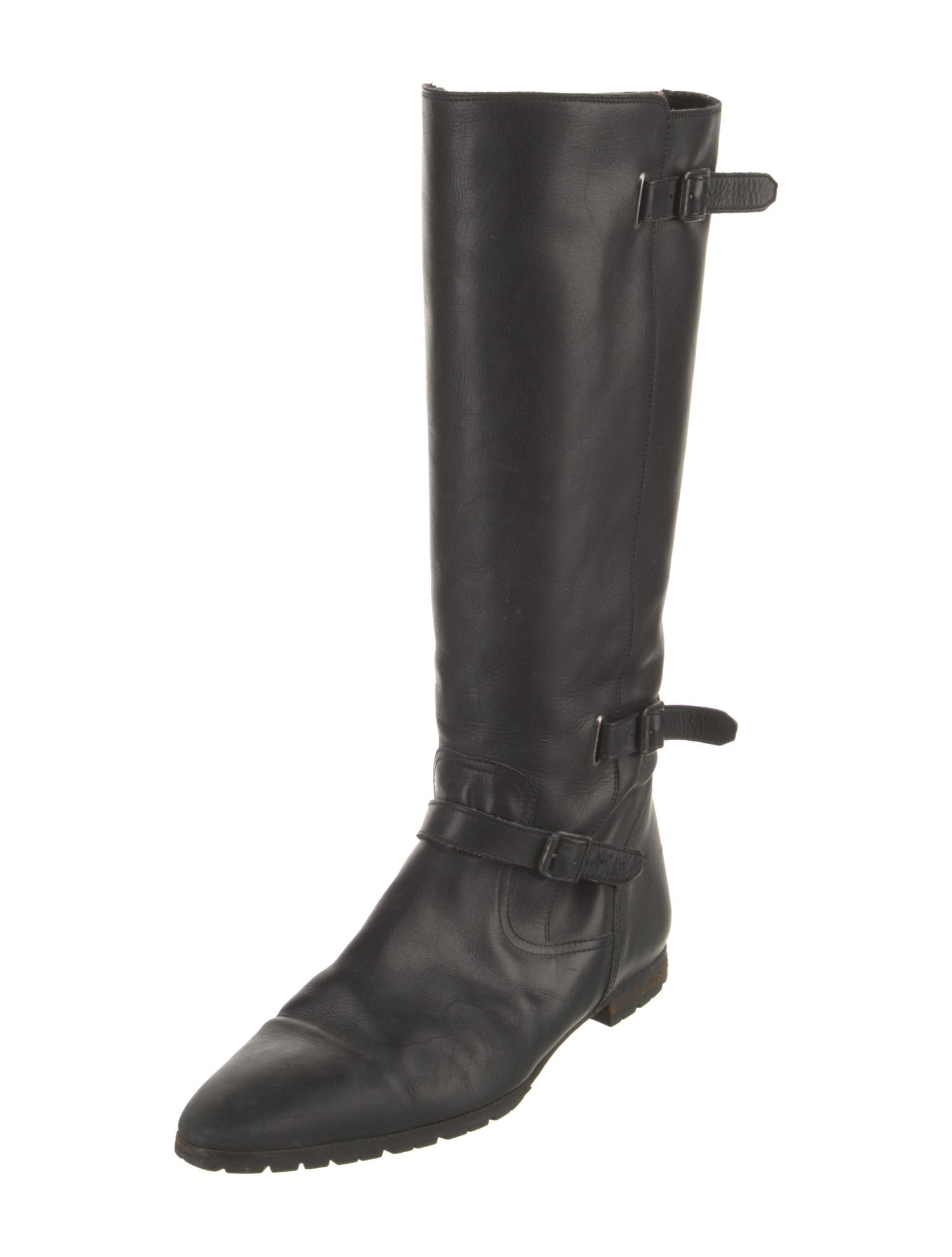 Manolo Blahnik Leather Faux Fur Trim Riding Boots