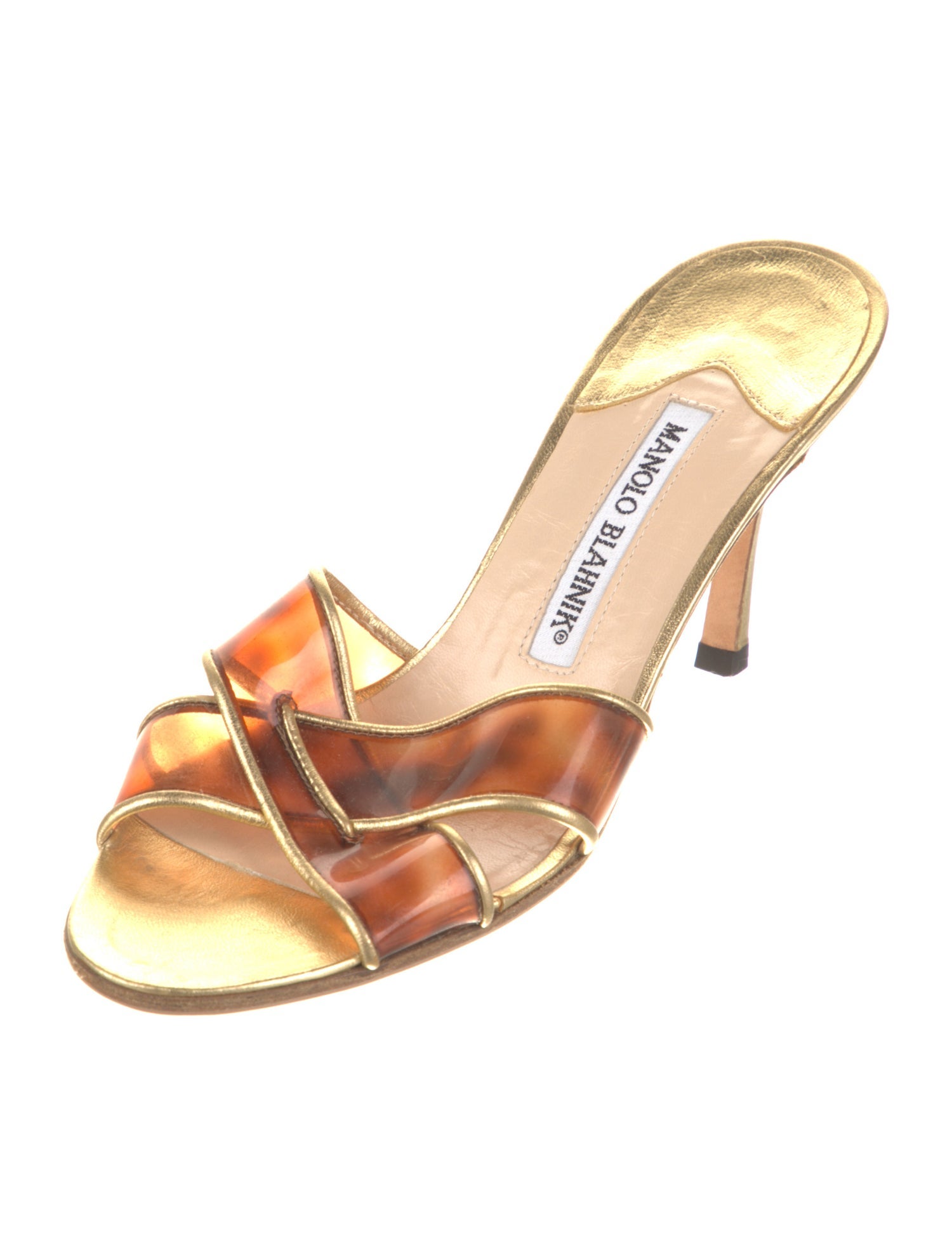 Manolo Blahnik Leather Animal Print Slides