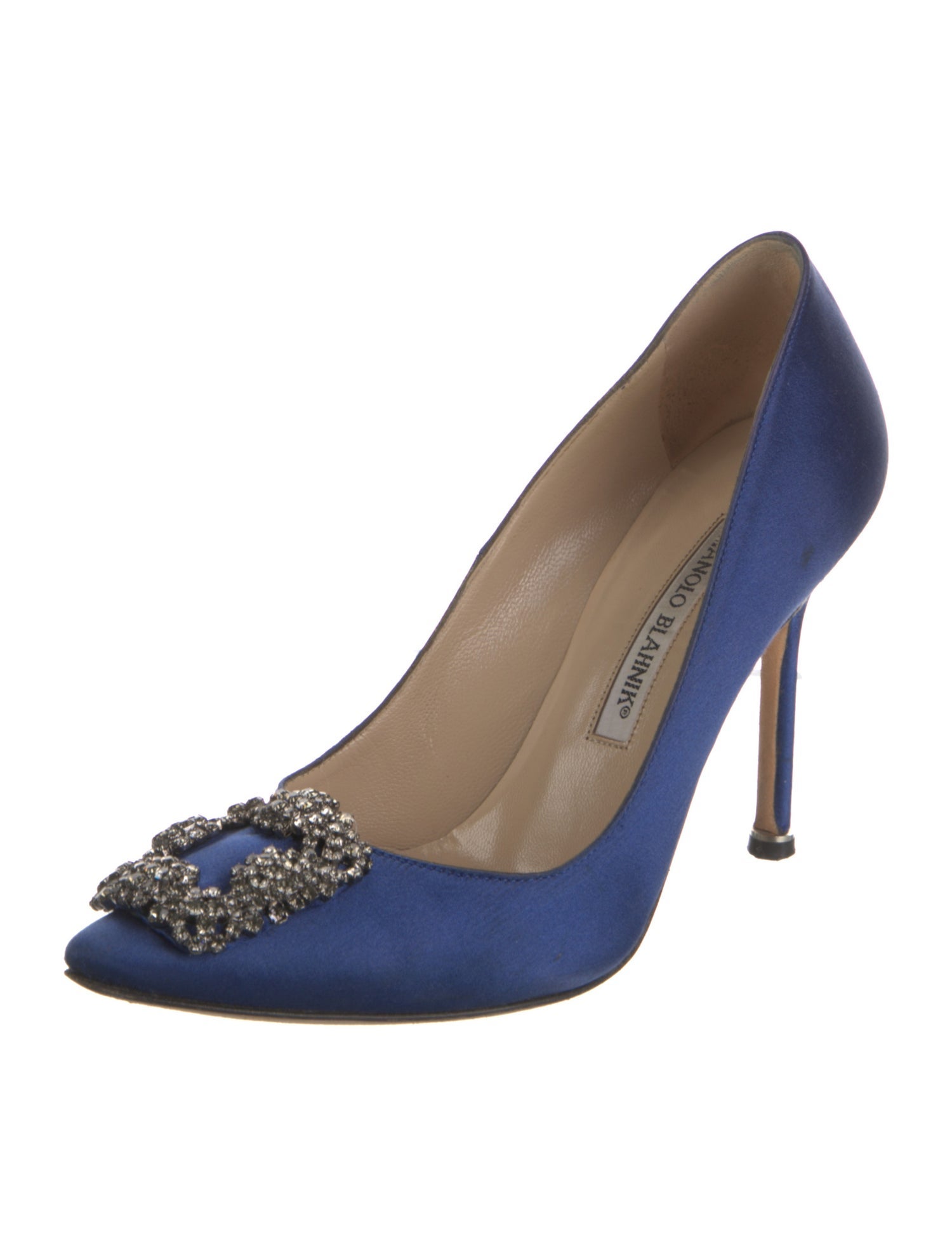 Manolo Blahnik Satin Crystal Embellishments Pumps