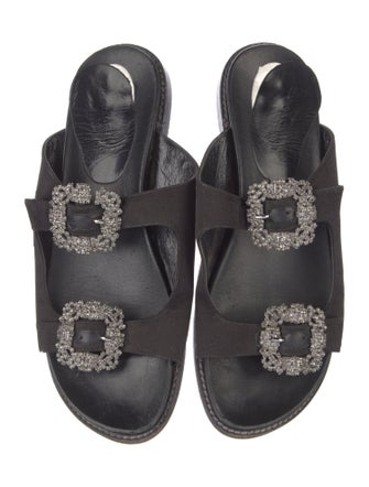 Manolo Blahnik Leather Crystal Embellishments Slides