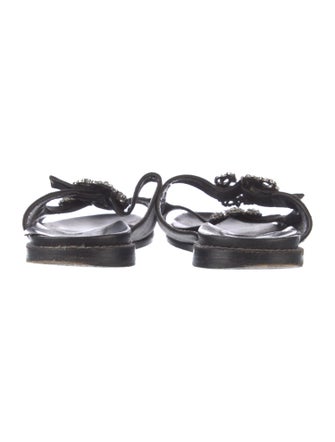 Manolo Blahnik Leather Crystal Embellishments Slides