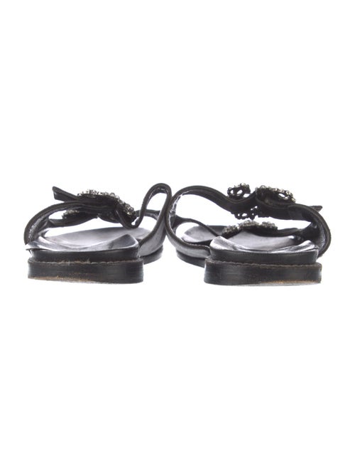 Manolo Blahnik Leather Crystal Embellishments Slides