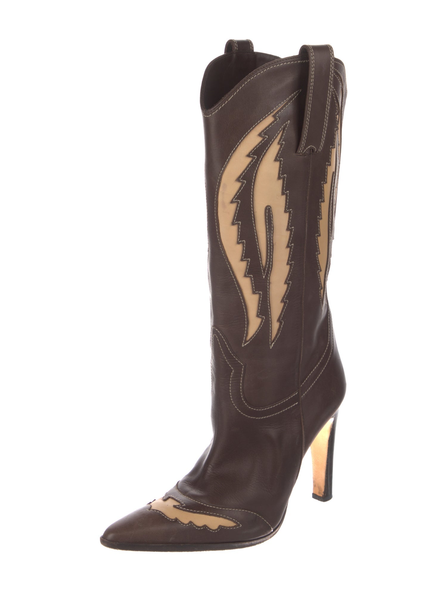 Manolo Blahnik Leather Printed Western Boots