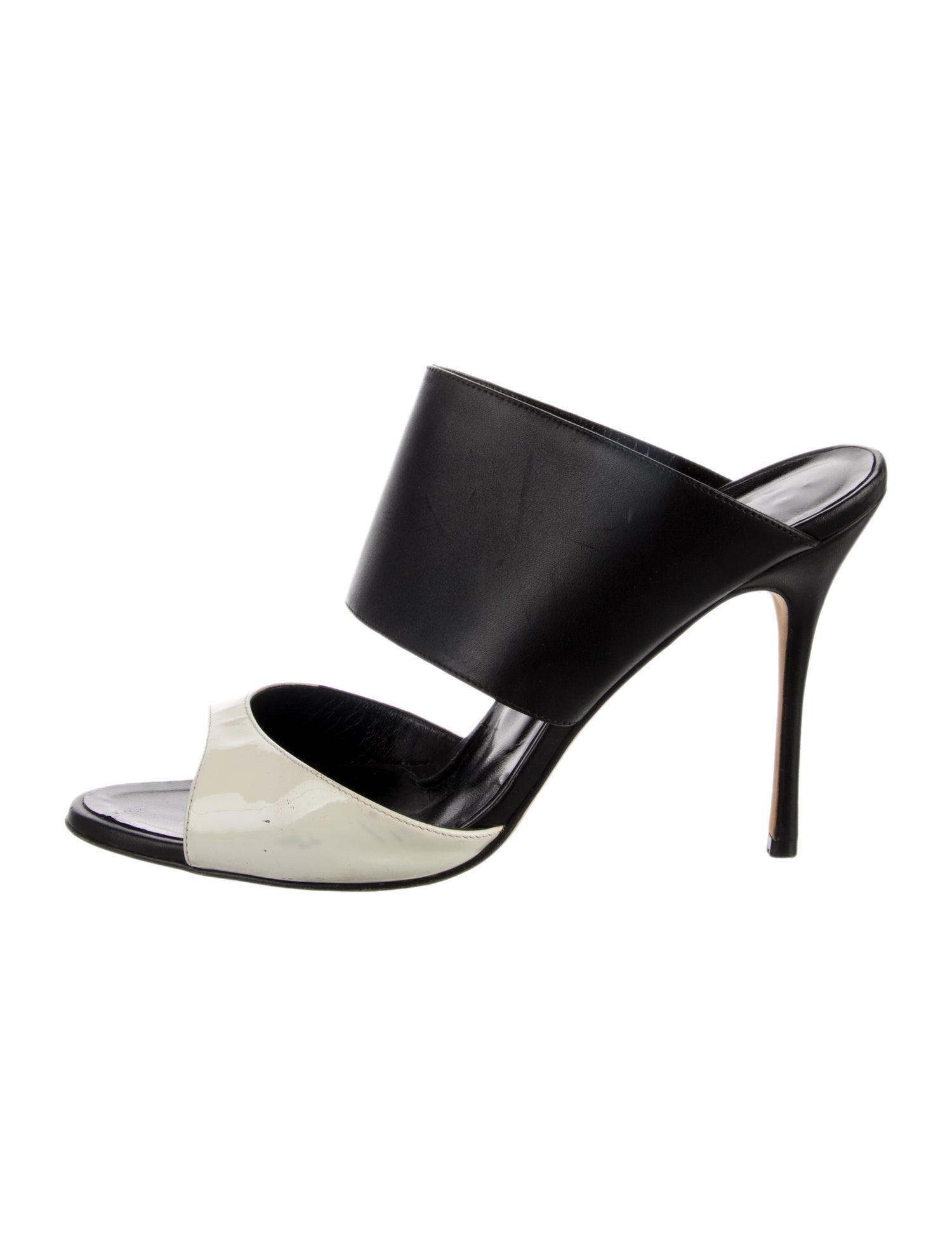 Manolo Blahnik Leather Colorblock Pattern Slides