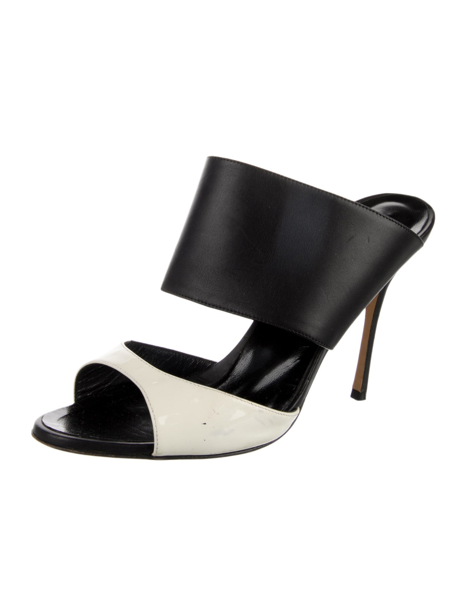 Manolo Blahnik Leather Colorblock Pattern Slides