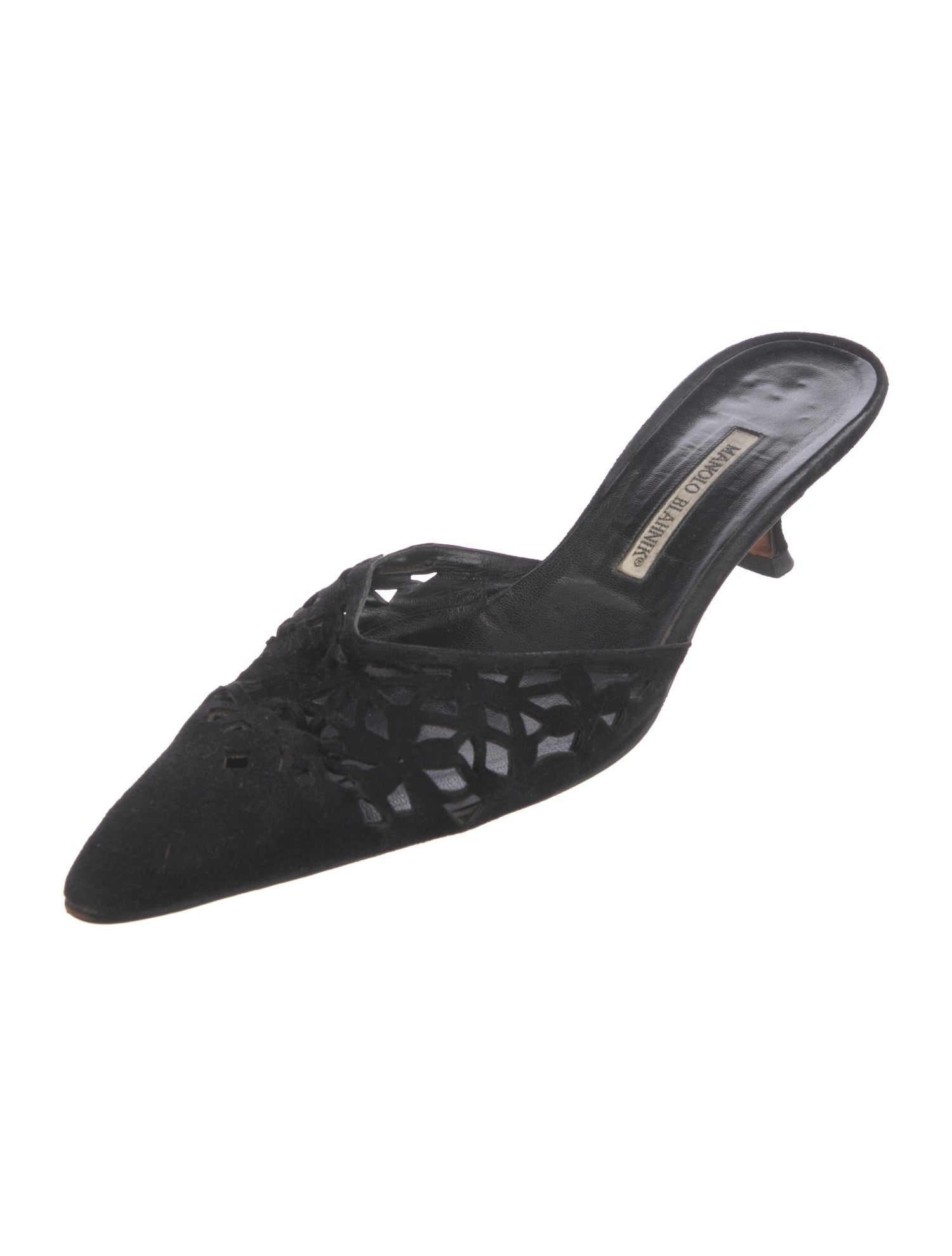 Manolo Blahnik Suede Lasercut Accents Mules