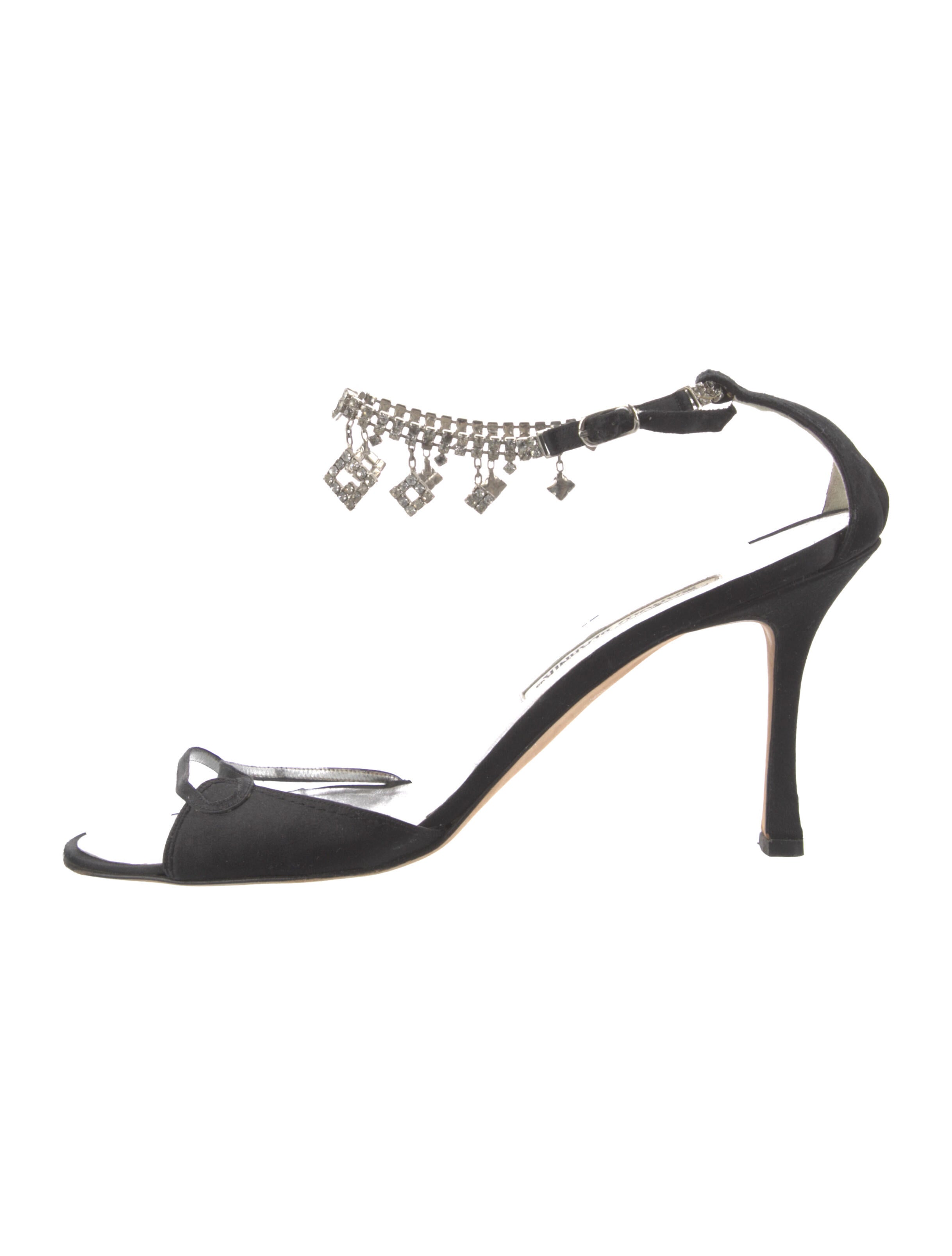 Manolo Blahnik Satin Crystal Embellishments Sandals