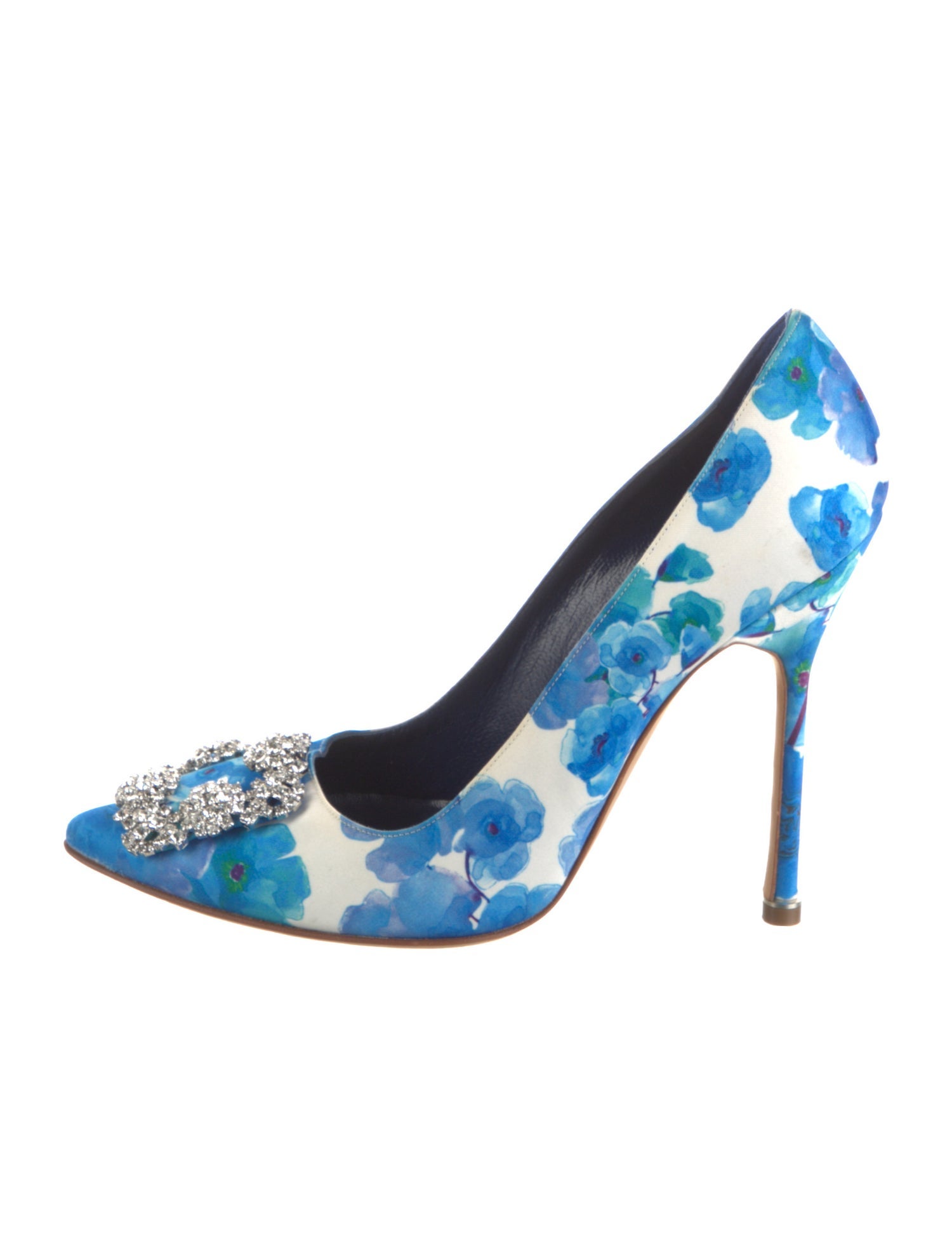 Manolo Blahnik Floral Print Crystal Embellishments Pumps