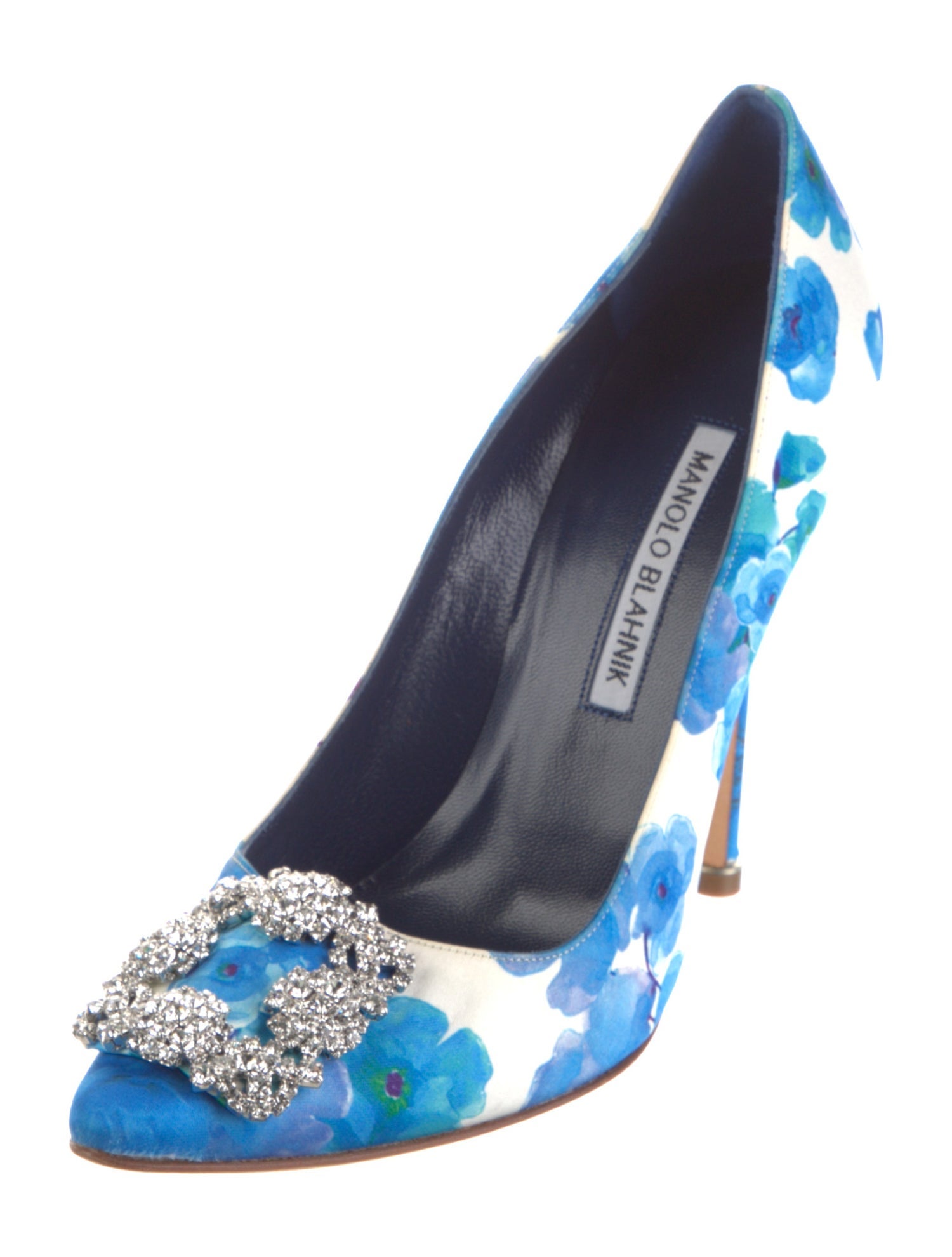 Manolo Blahnik Floral Print Crystal Embellishments Pumps