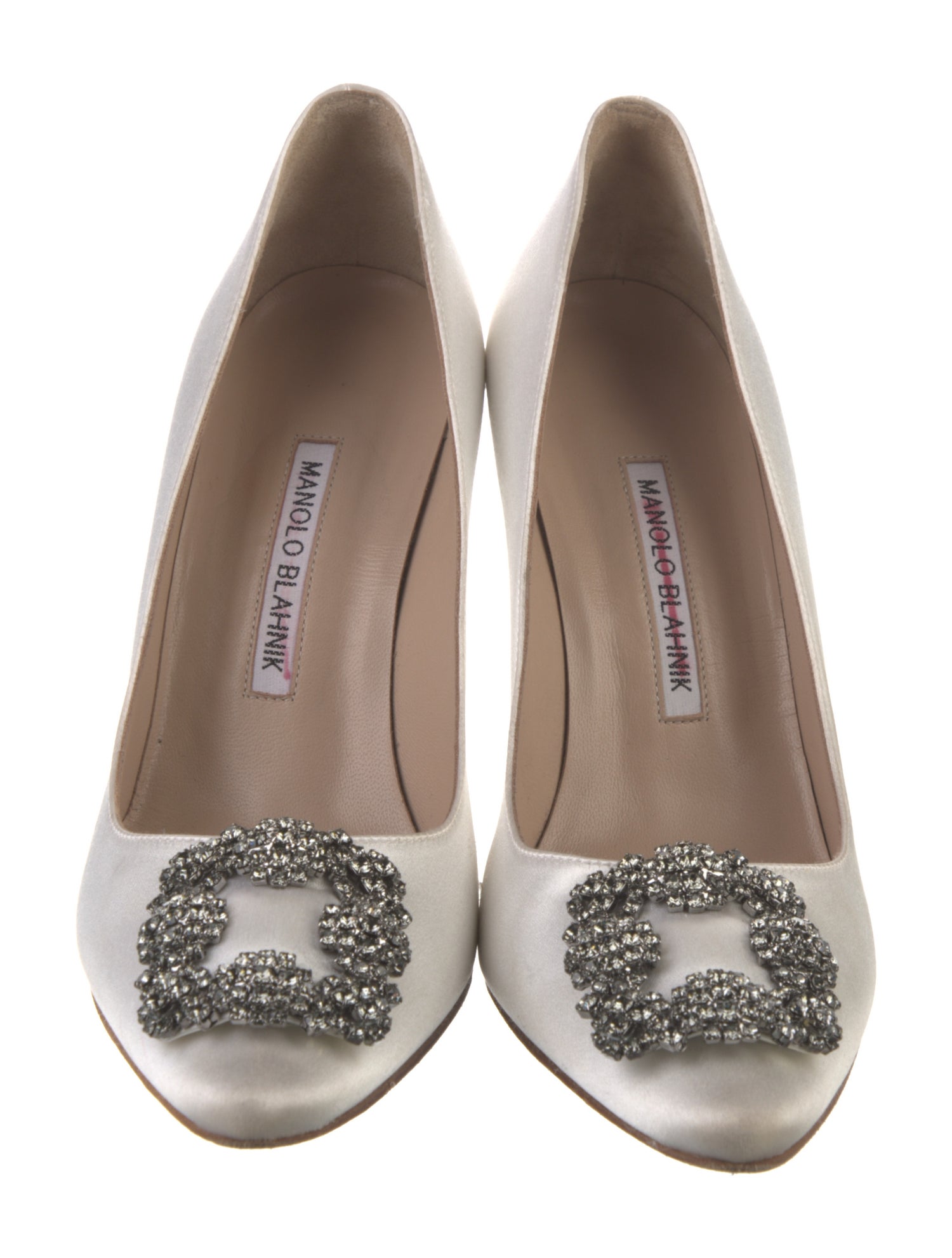 Manolo Blahnik Satin Crystal Embellishments Pumps