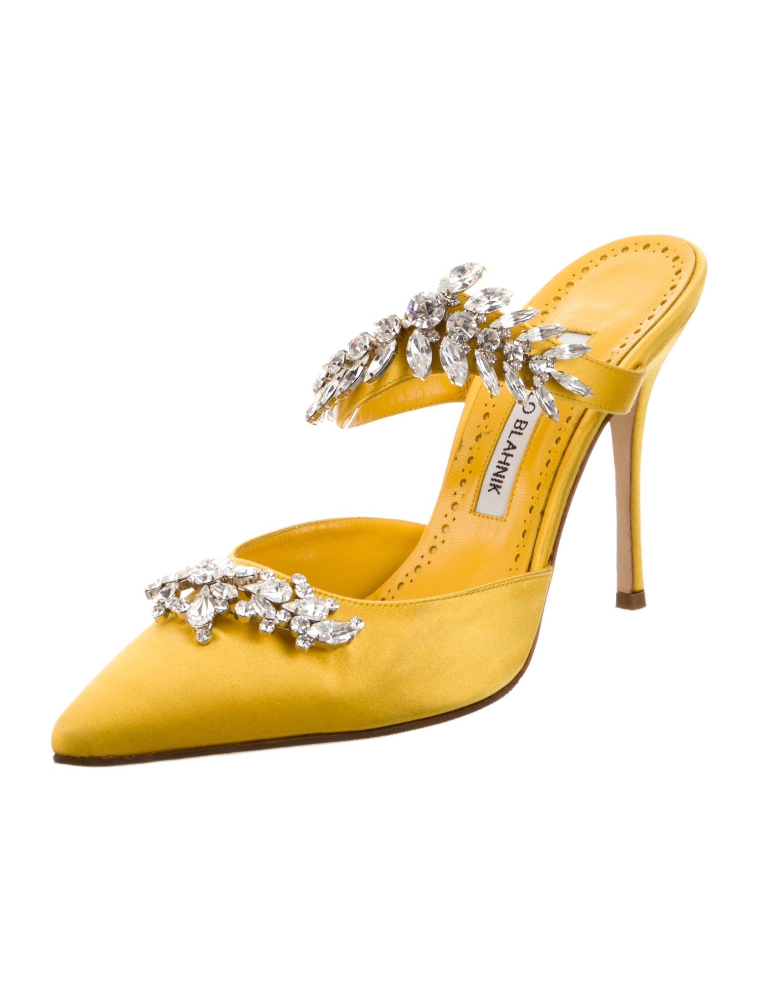 Manolo Blahnik Satin Crystal Embellishments Mules