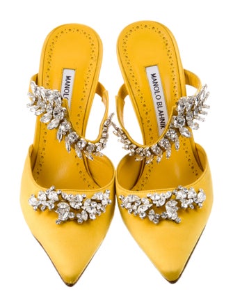 Manolo Blahnik Satin Crystal Embellishments Mules