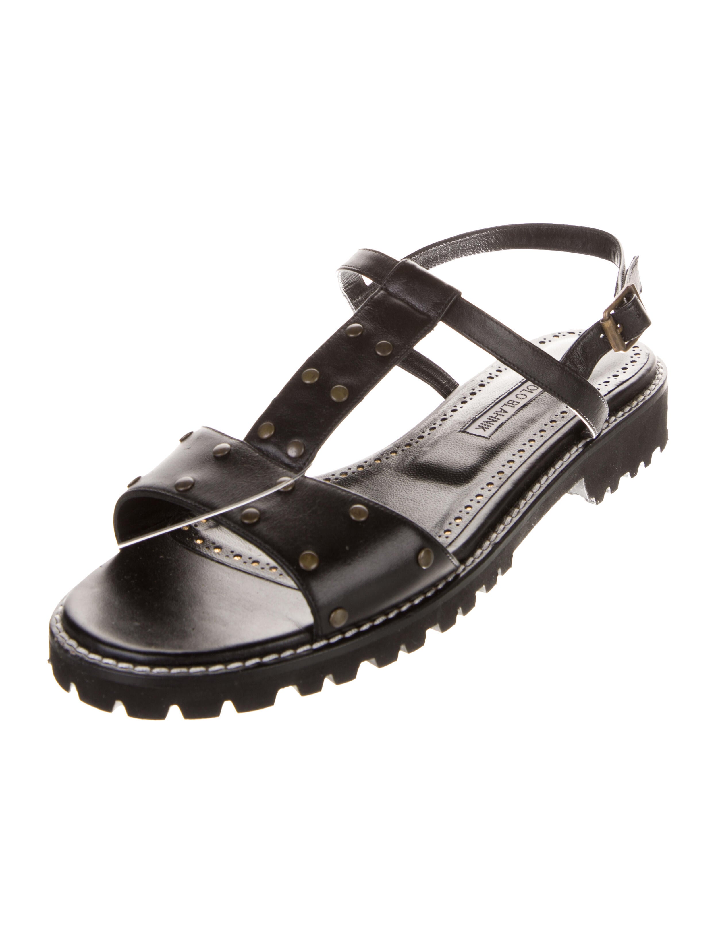 Manolo Blahnik Leather Studded Accents Slingback Sandals