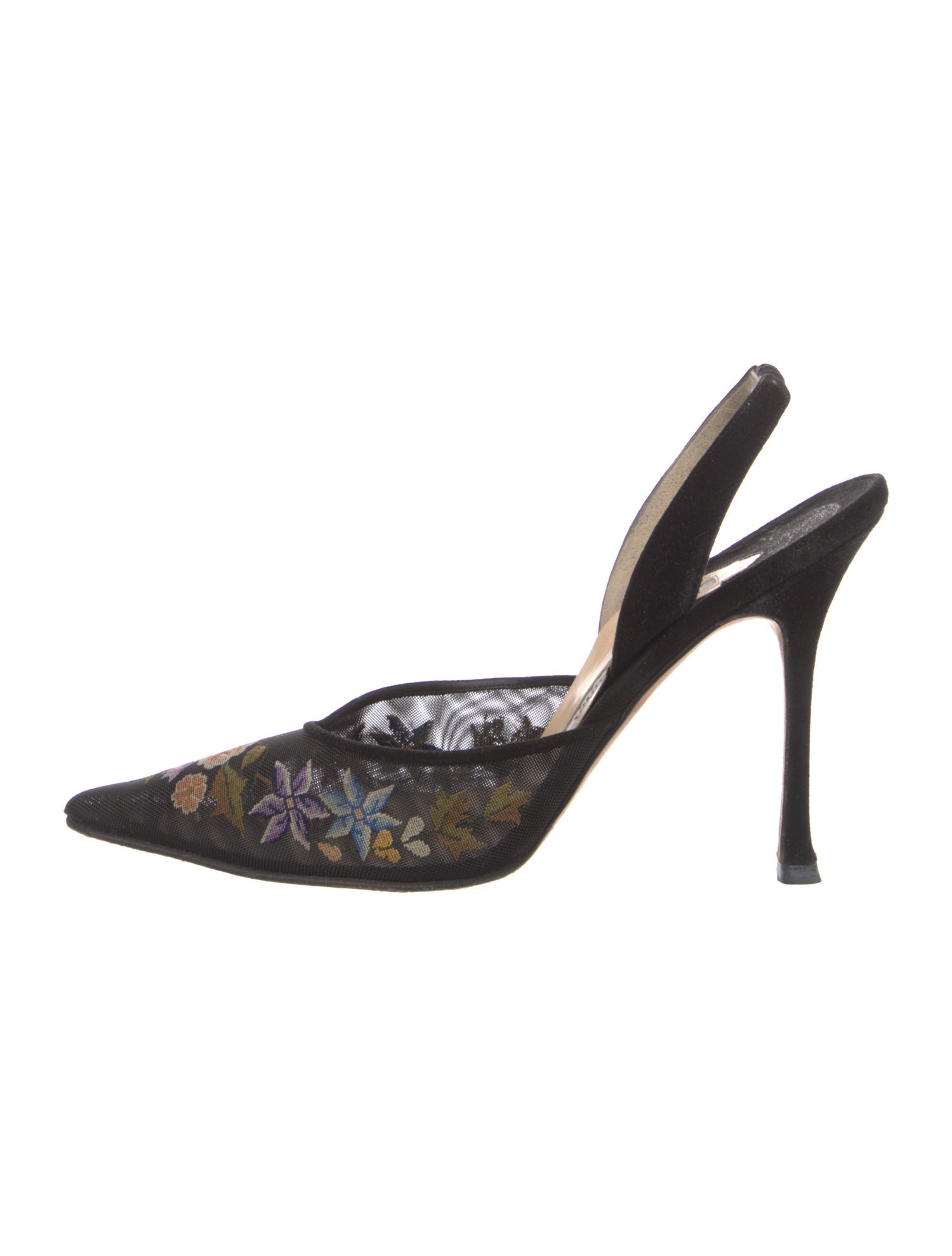 Manolo Blahnik Mesh Floral Print Slingback Pumps