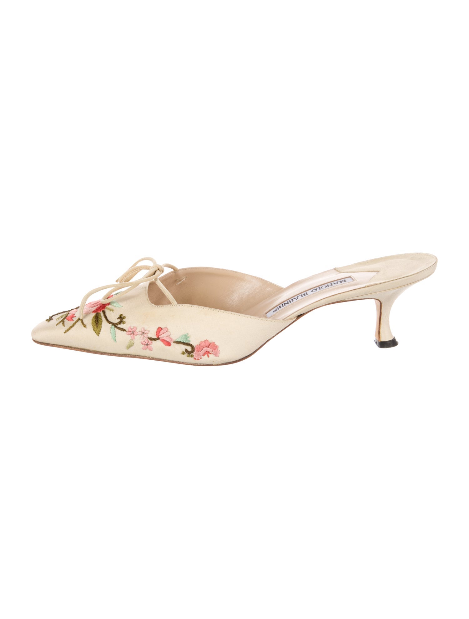 Manolo Blahnik Floral Print Embroidered Accent Mules