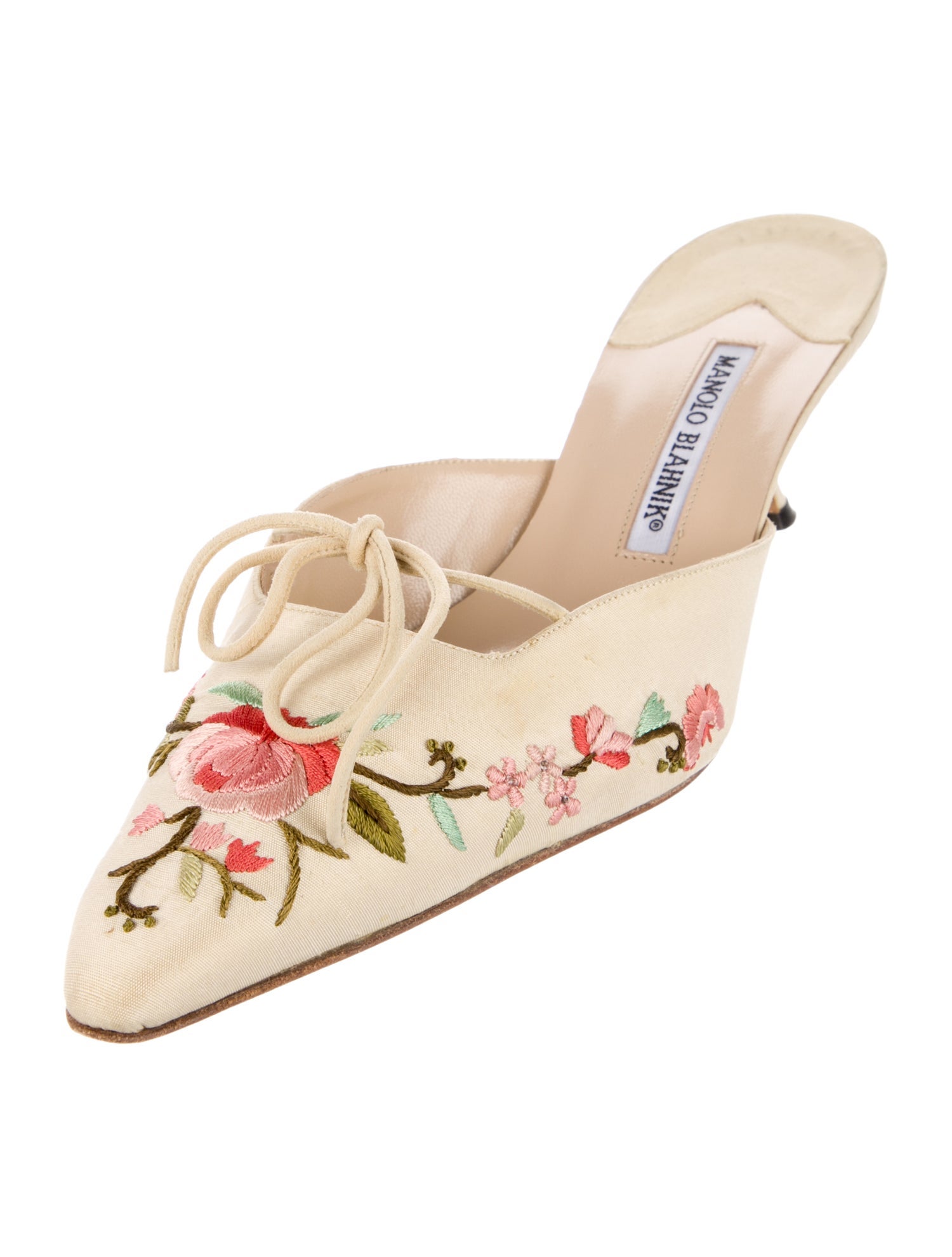 Manolo Blahnik Floral Print Embroidered Accent Mules