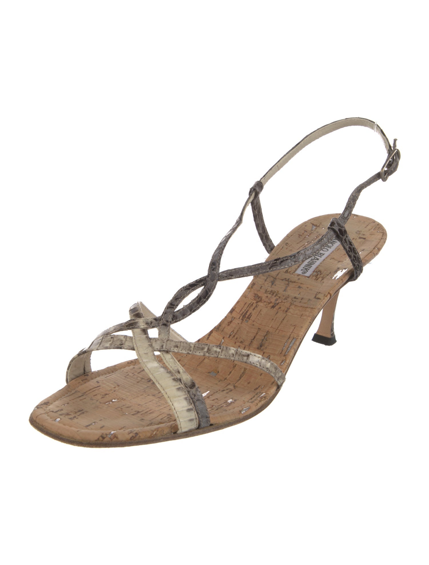 Manolo Blahnik Embossed Leather Slingback Sandals