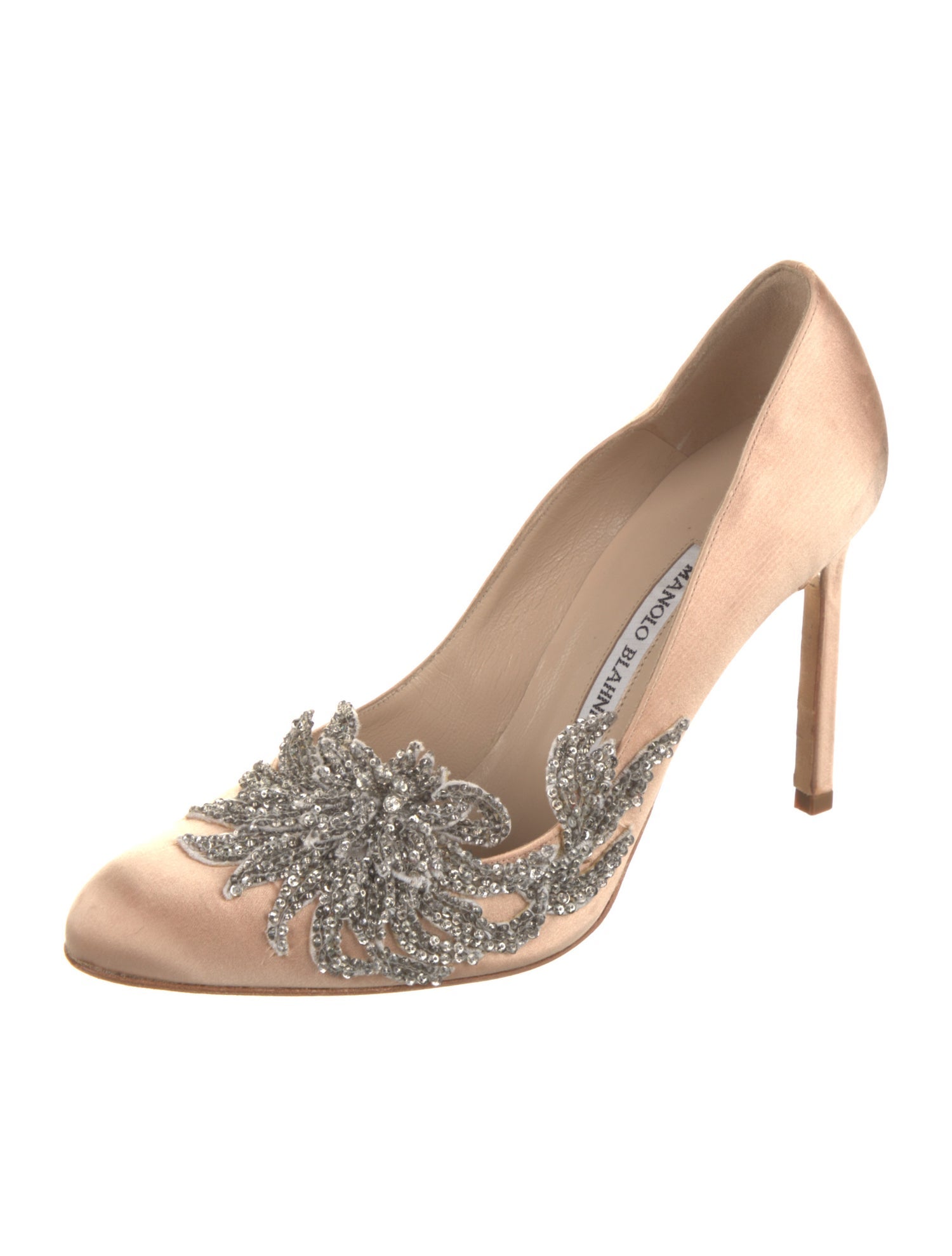 Manolo Blahnik Satin Beaded Accents Pumps