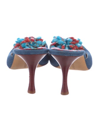 Manolo Blahnik Denim Beaded Accents Mules
