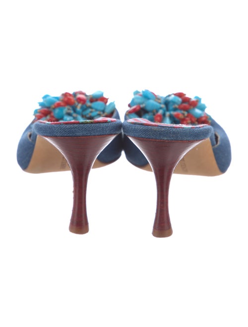 Manolo Blahnik Denim Beaded Accents Mules