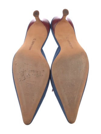 Manolo Blahnik Denim Beaded Accents Mules