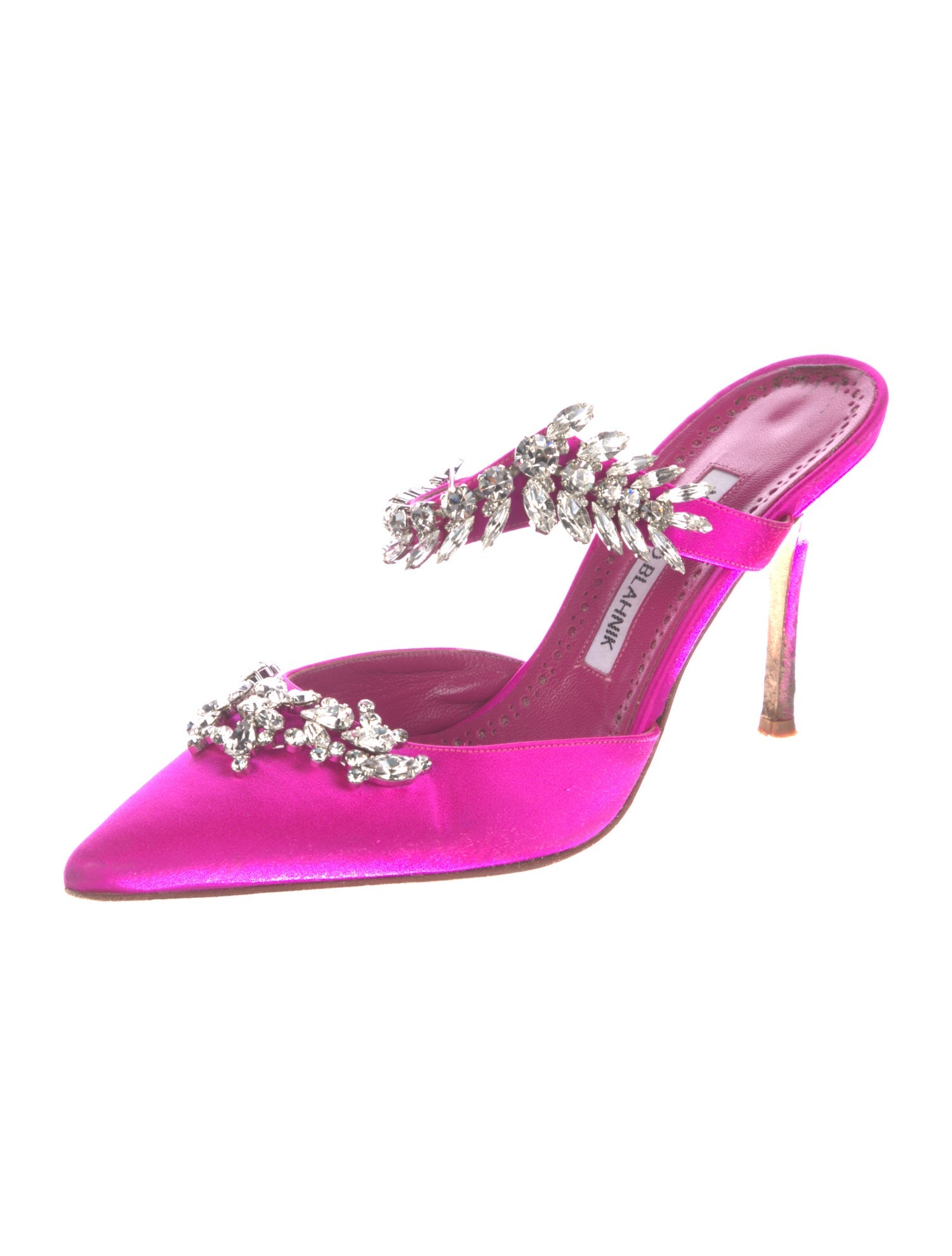 Manolo Blahnik Satin Crystal Embellishments Mules