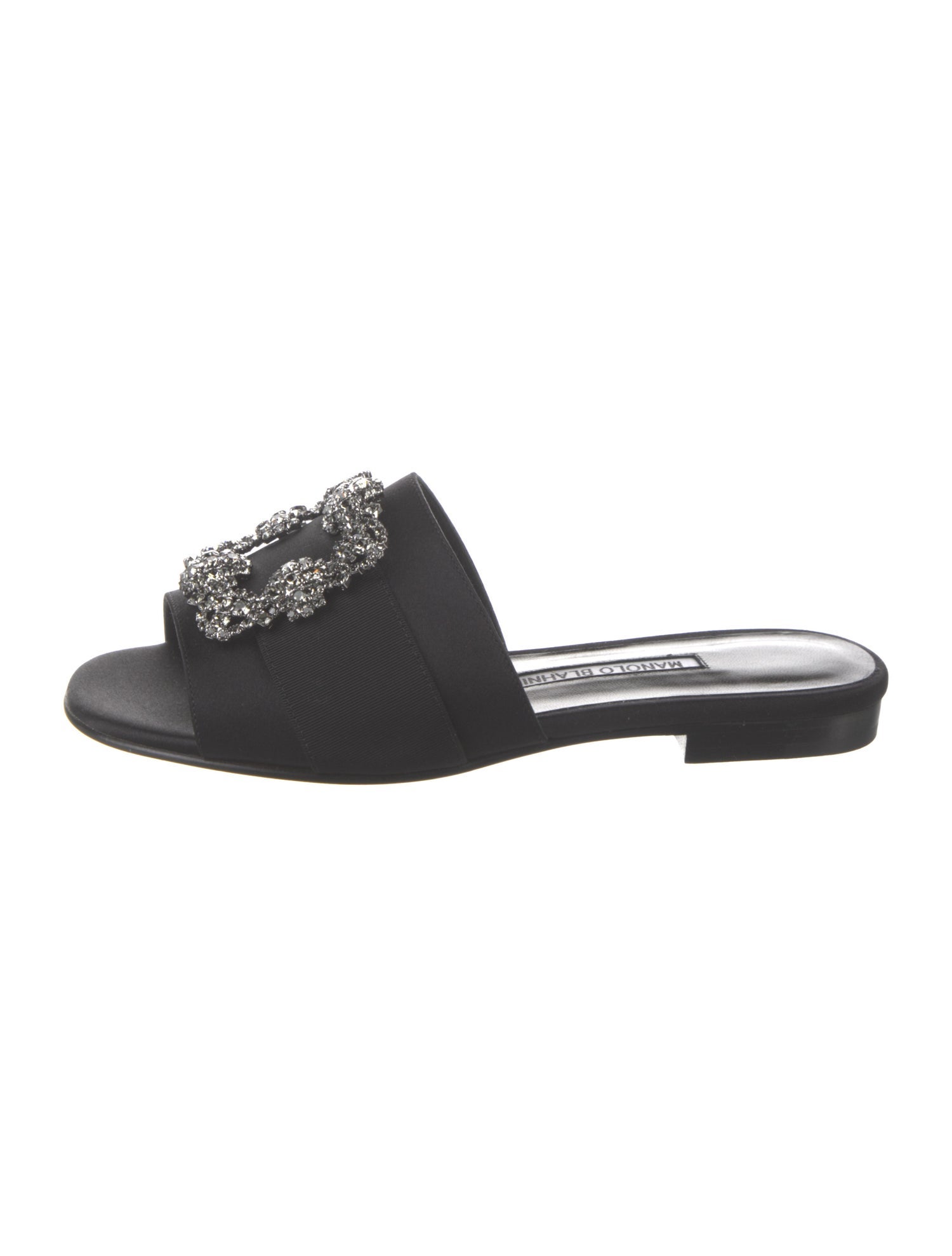 Manolo Blahnik Satin Crystal Embellishments Slides
