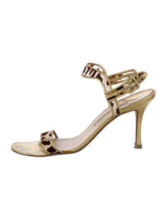 Manolo Blahnik Lace Colorblock Pattern Sandals