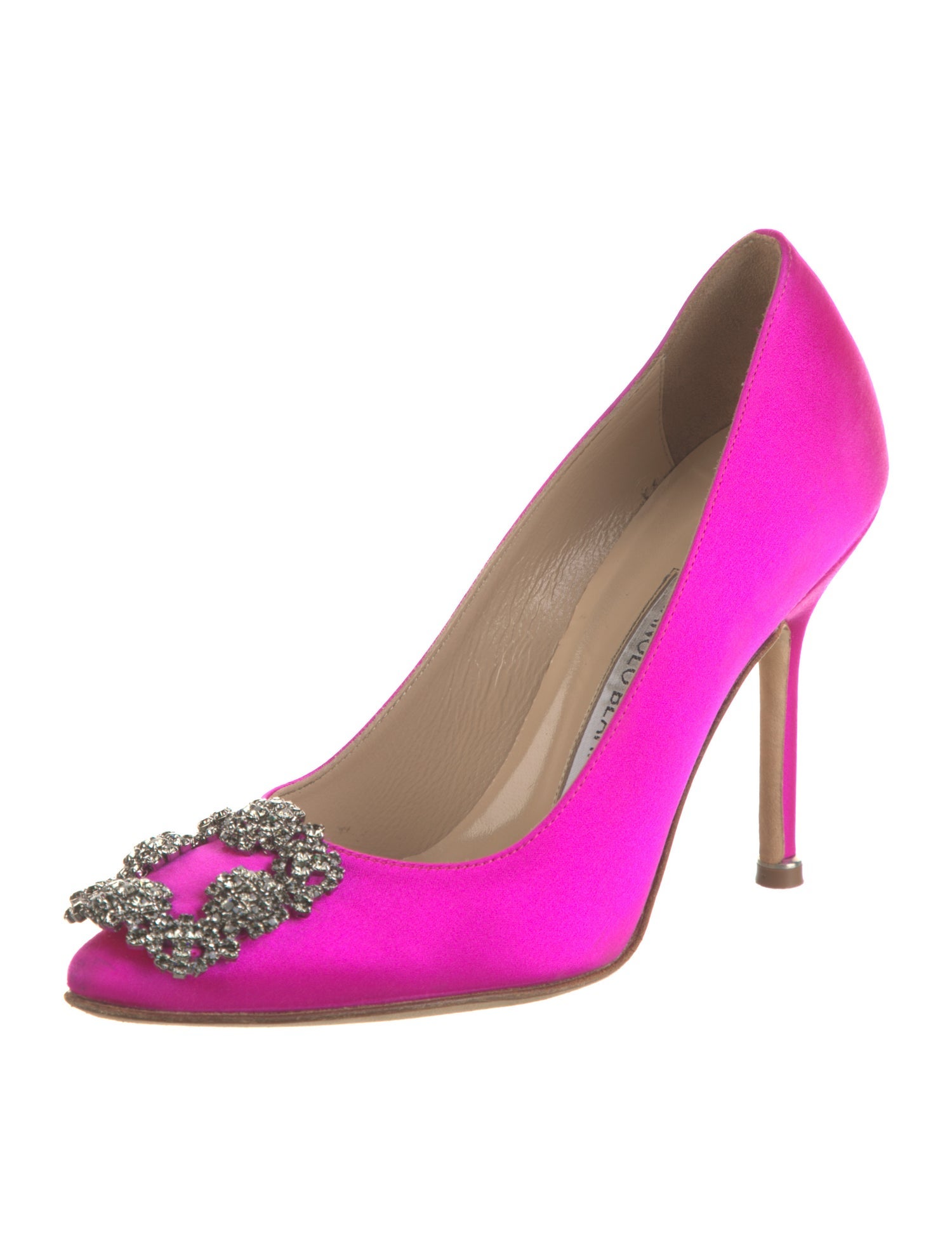 Manolo Blahnik Satin Crystal Embellishments Pumps