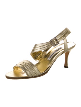 Manolo Blahnik Leather Crystal Embellishments Slingback Sandals