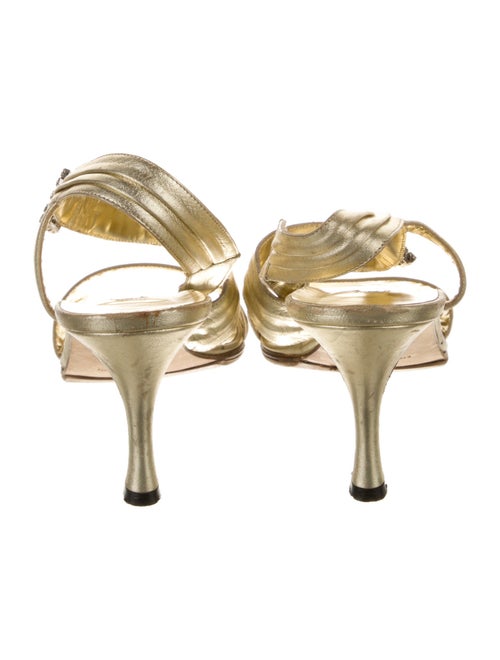 Manolo Blahnik Leather Crystal Embellishments Slingback Sandals