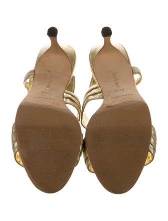 Manolo Blahnik Leather Crystal Embellishments Slingback Sandals