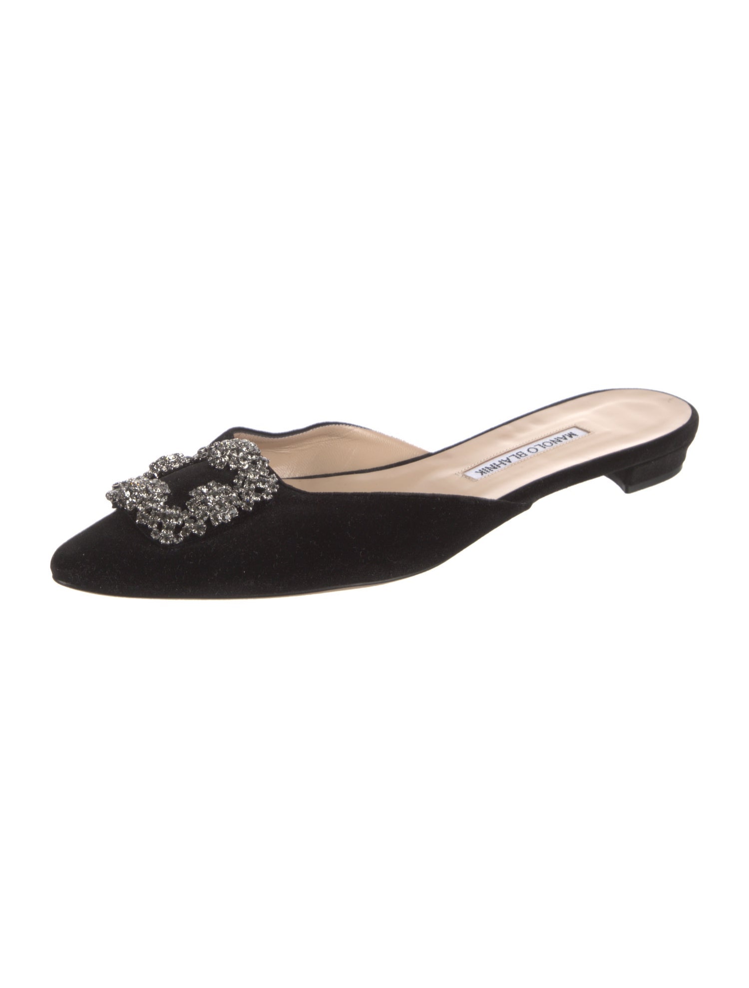 Manolo Blahnik Satin Crystal Embellishments Mules