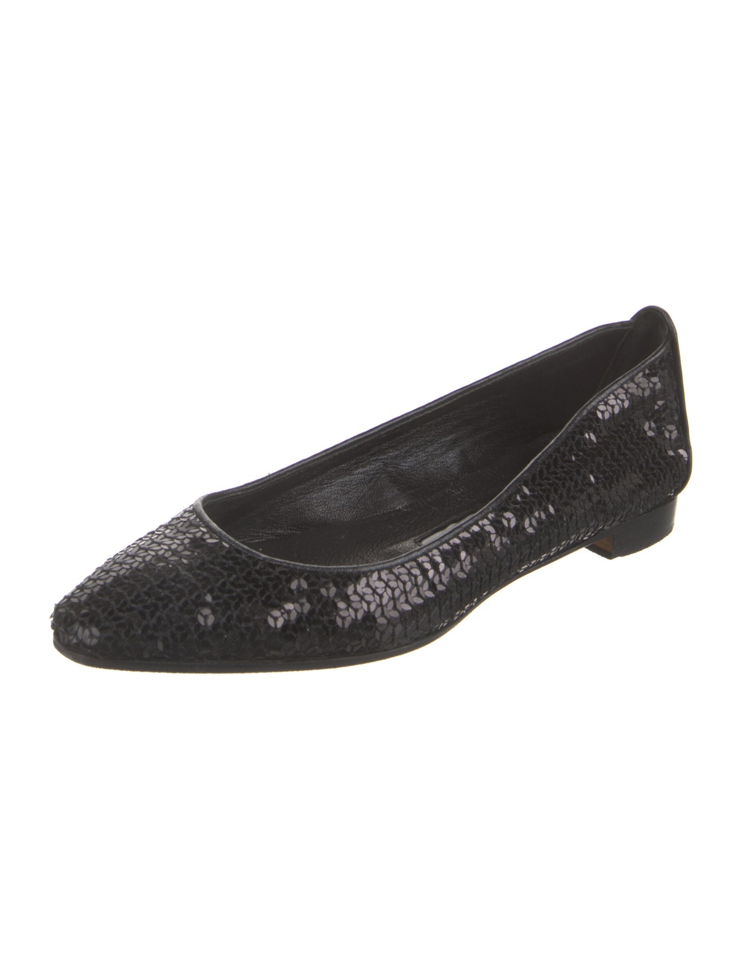 Manolo Blahnik Sequins Leather Trim Embellishment Flats