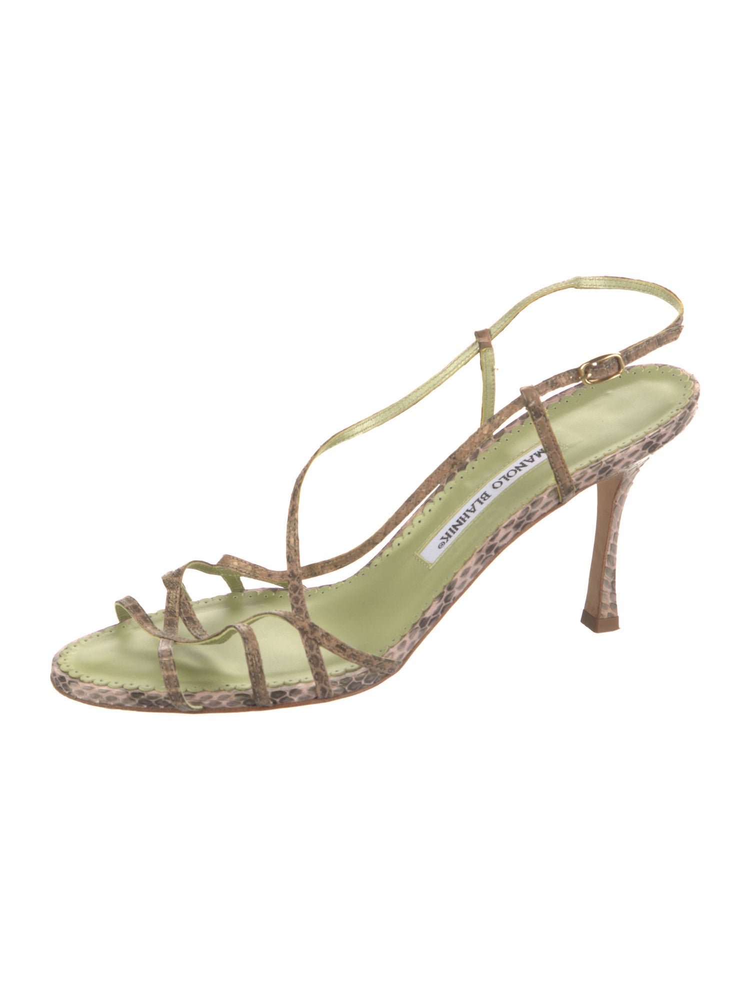 Manolo Blahnik Snakeskin Animal Print Slingback Sandals