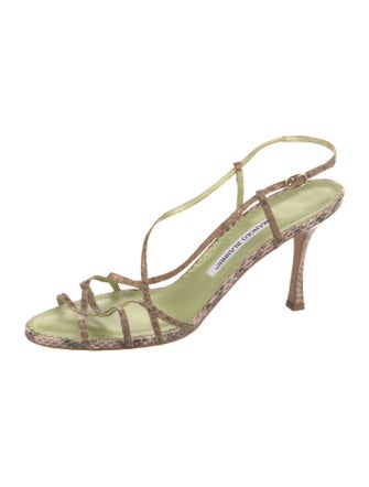 Manolo Blahnik Snakeskin Animal Print Slingback Sandals