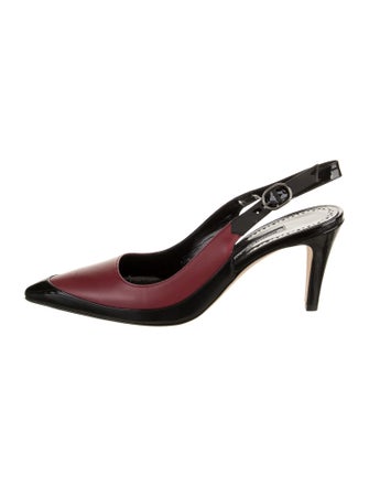 Manolo Blahnik Leather Colorblock Pattern Slingback Pumps