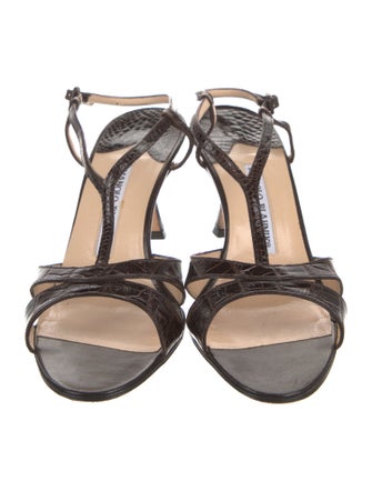 Manolo Blahnik Alligator Animal Print T-Strap Sandals