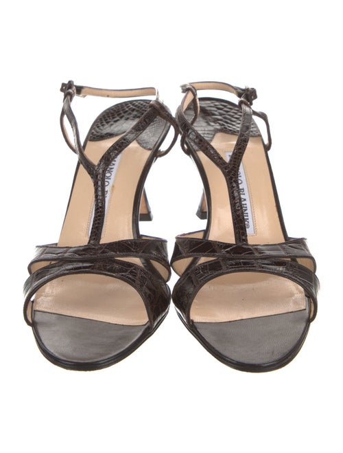 Manolo Blahnik Alligator Animal Print T-Strap Sandals