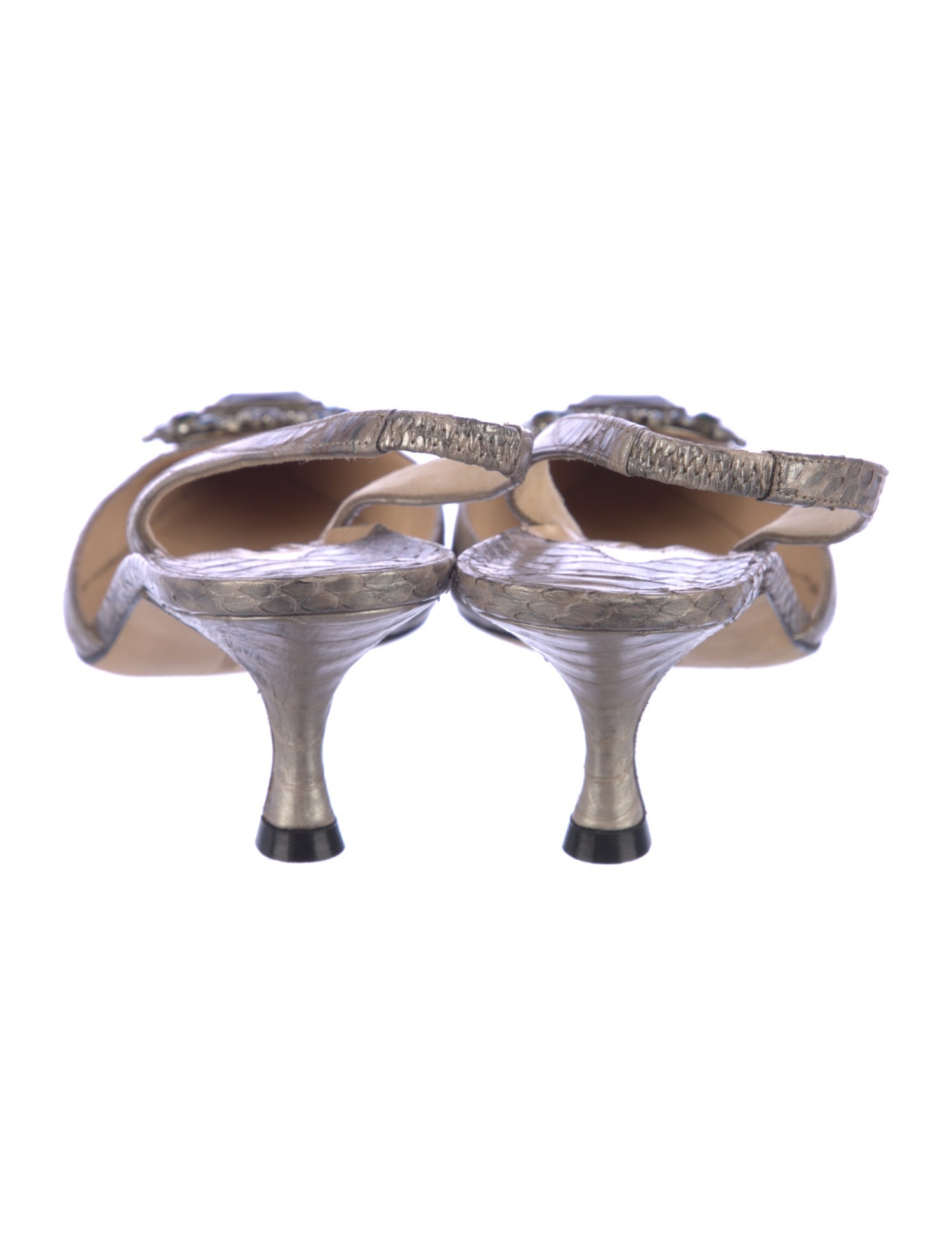 Manolo Blahnik Snakeskin Crystal Embellishments Slingback Pumps