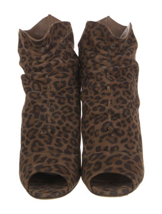 Manolo Blahnik Suede Animal Print Lace-Up Boots