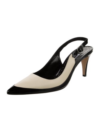 Manolo Blahnik Leather Colorblock Pattern Slingback Pumps