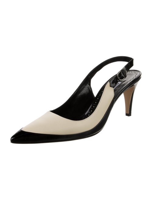 Manolo Blahnik Leather Colorblock Pattern Slingback Pumps