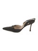 Manolo Blahnik Satin Leather Trim Embellishment Mules