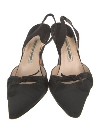 Manolo Blahnik Satin Leather Trim Embellishment Mules