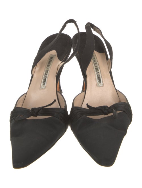 Manolo Blahnik Satin Leather Trim Embellishment Mules
