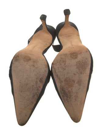 Manolo Blahnik Satin Leather Trim Embellishment Mules